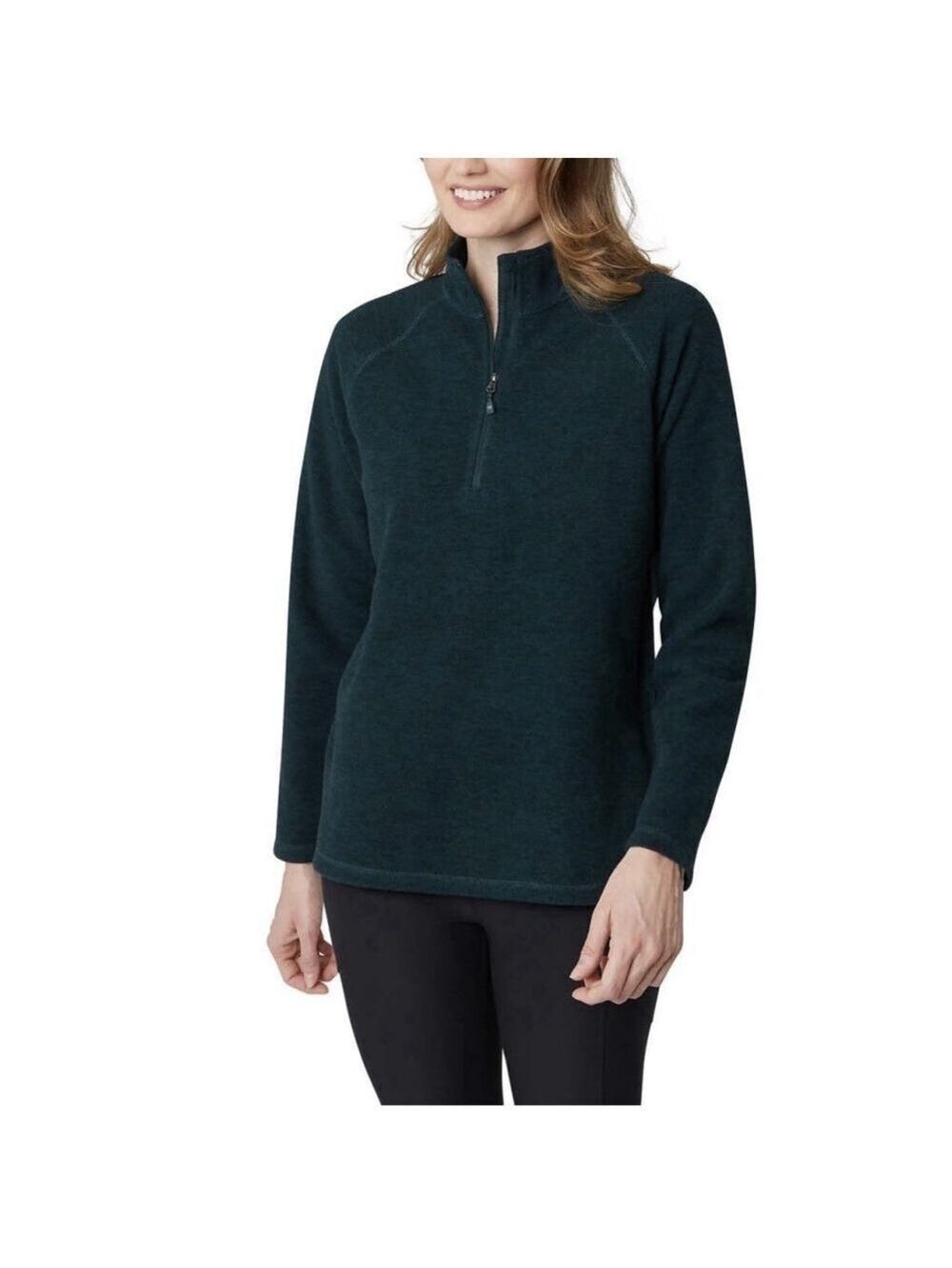 Eddie Bauer Womens Midweight Quarter Zip Fleece Pullover (Evergreen, XL)